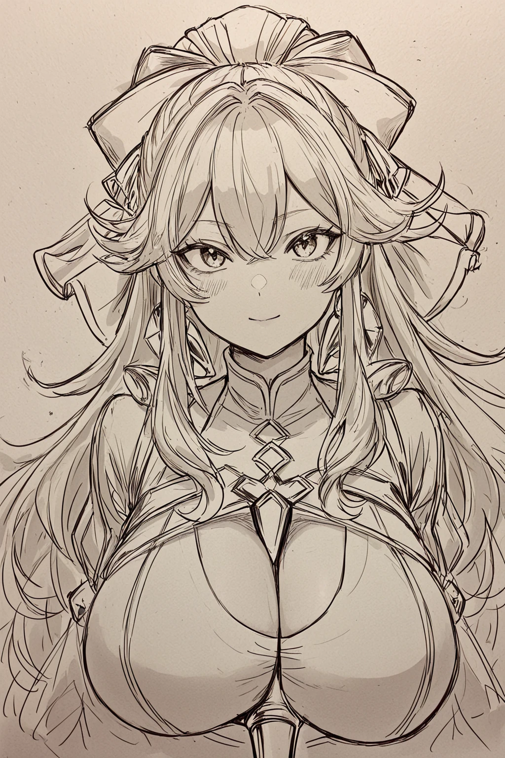 Line art of goddess , mono color, gigantic breast, lineart, monochrome