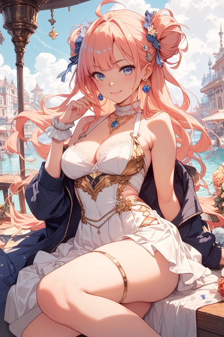 1girl,airship,sky,crescent, huge_breasts, red_hair, green_eyes, <lora:SCIFantasy:-3>, masterpiece, best_quality, detailed_face, detailed_eyes, highres, beautiful, detailed,