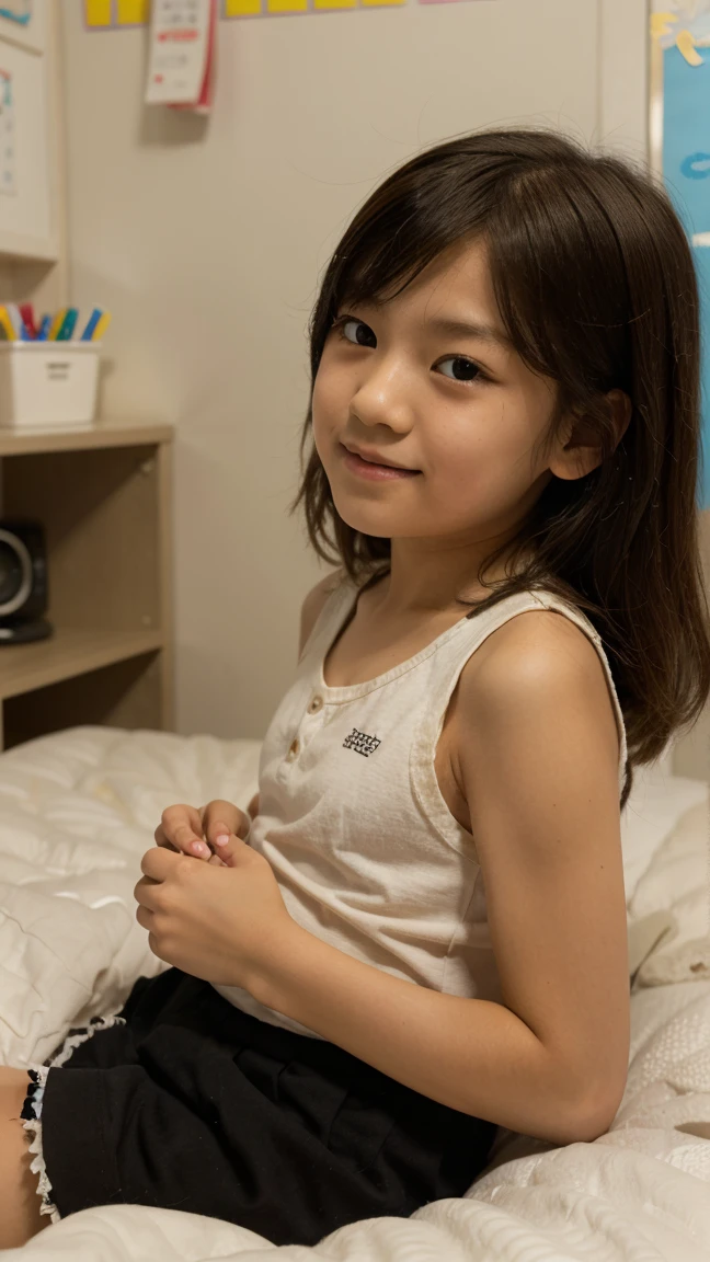 hight resolution、high-level image quality、in 8K、Real live-action、Raw photography、top-quality、masterpiece、超A high resolution、Raw photo、ren、Beautiful fece、masutepiece、((Obscene content))、For adults、charm of 、absurderes、((((Japan elementary school students))))、Japan Girl、((8years old))、((with round face))、((Tanuki face))、((Cute little face))、(((((Shy laughter)))))、de pele branca、((chubby figure))、Juvenile physique、Smaller chest、kne、 thighs thighs thighs thighs、Somewhat short、Anatomically correct neck、独奏、fullllbody、Very nice、(((tshirts)))、tshirts、 ((Pubic area))、(Mansuji)、((White panty))、Are sleeping、(Photorealsitic:1.37)、Photon mapping、Realistic、Radio City、Physically Based Rendering、depth of field rally background、a picture、(((a junior idol in Japan)))、Sparkling eyes、shiny lip、too bright natural light、The Bright Sun、Too bright sunlight、(((((8years old)))))、(((Pubic area)))、(Mansuji)、to stand、Open your legs、Open your crotch、Only one person,Short hairstyles、Short-cut hair、(Slimed、small tit、flat boobs、small tit)、(inside in room),(((Alone))),(((Show me your breasts)))