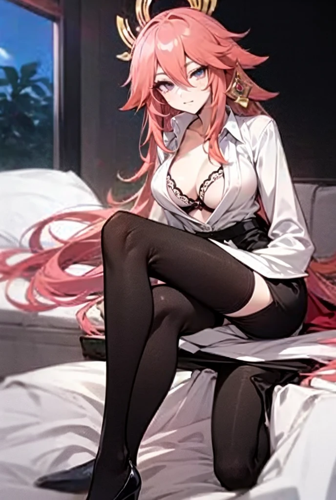 Dark pink hair,curlies,blacksilk,black lence stockings,Bare chest,dark,Black erotic underwear,Black Hanfu,show legs,China-style,lotuses