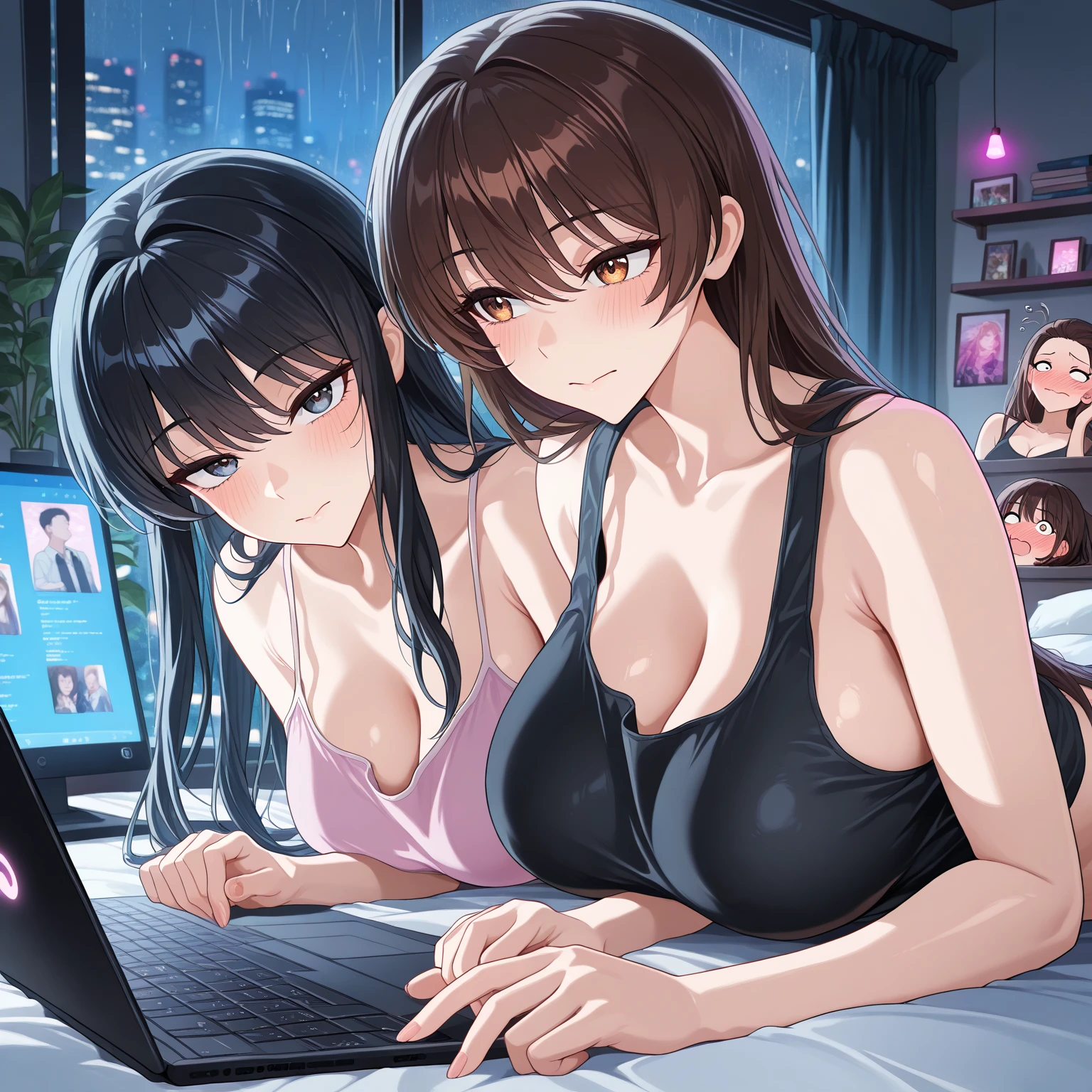 Busty girl with a girl's face in an apron