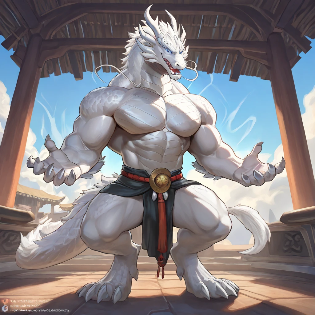 White Wolf, male,White hair, long hair,Middle,Red highlights,muscles,red eyes,full body,moonlight