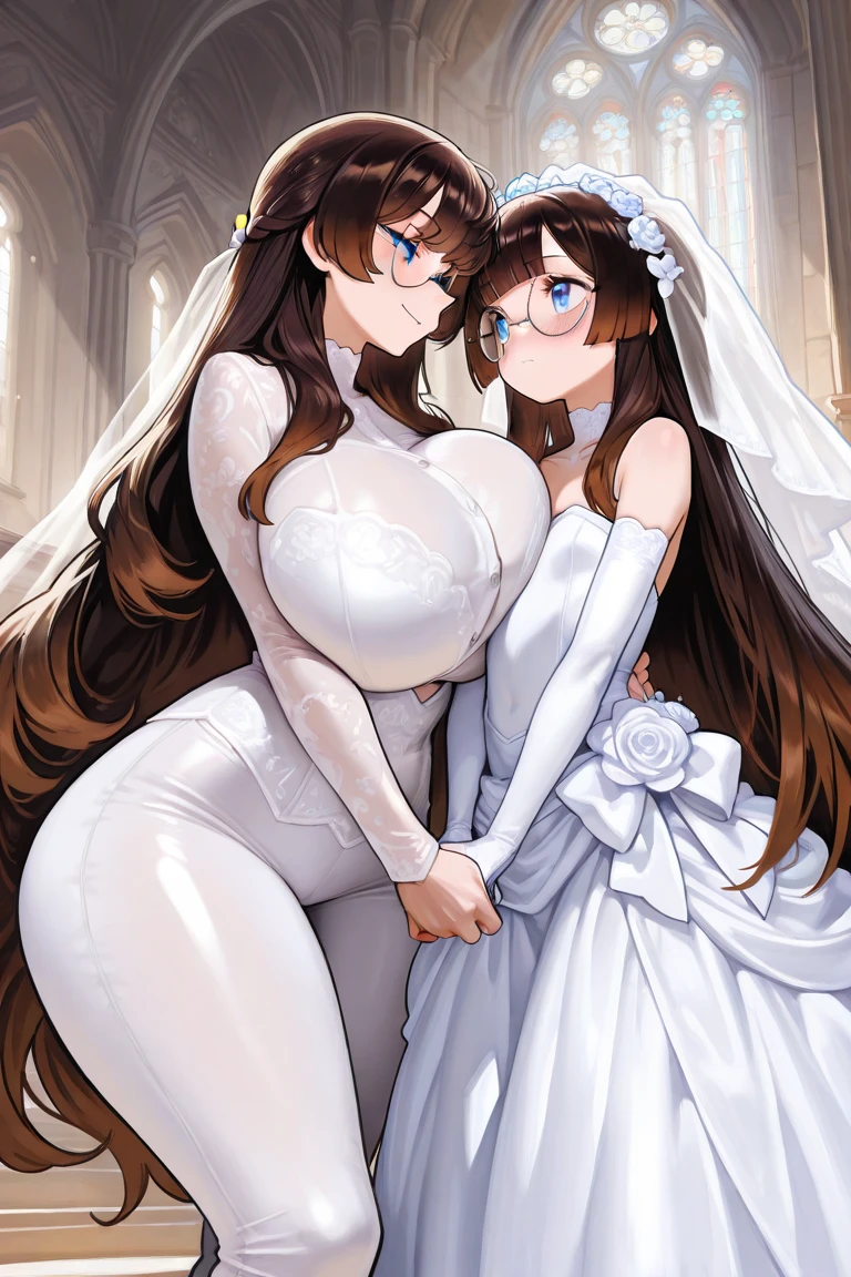 Curvy Queen Padme Amidala from Star Wars and her curvy maid, Natalie Portman; wearing sexy desert robes, kissing, arching their backs and showing off their huge massive hanging J-cup breasts, tiny toned waists, extra wide hips, and massive huge jiggly asses - rubbing their pussies together in a garden.