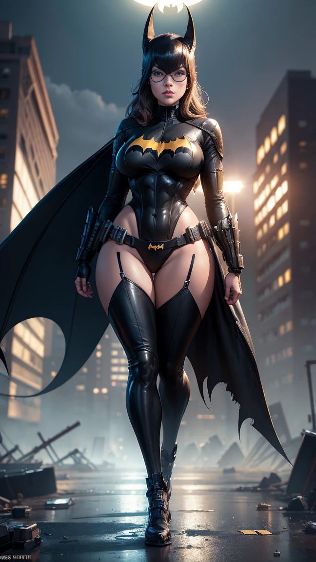 ultra realistic 8k cg, picture-perfect face, flawless, clean, masterpiece, professional artwork, famous artwork, cinematic lighting, cinematic bloom, perfect face, beautiful face, beautiful eyes, ((perfect female body, narrow waist, huge breasts)),absurdly long hair, very long hair, pattern, sexy, charming, alluring, jim lee,1girl, (batman uniform: bat signal, batman utility belt, cape, city, cloud, cloudy sky, gloves, lens flare), ((batgirl mask)), night, outdoors, rain , serious, sky, solo, spotlight, (superhero) , thick thighs, thighs, batgirl black boots, black leggings batgirl, seductive, erotic, enchanting, areola_slip, ( background with depth, blurred background), (masterpiece: 1.2) looking at viewer, blush, very detailed, (PureErosFace_V1:0.7), (cameltoe:1.2), (hourglass figure) , (ulzzang-6500- v1. 1:0.6), starry,starlight,night,