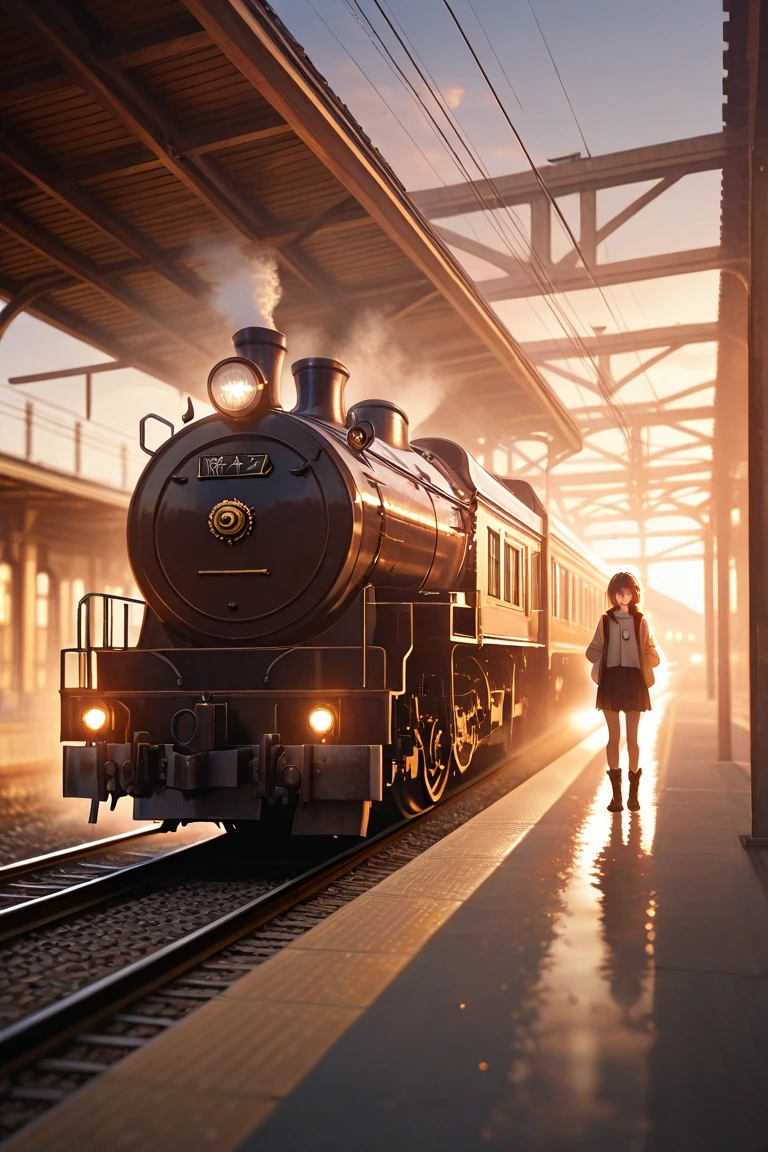 1girl, cinematic style, retro style, train background,, masterpiece,ultra realistic,32k,extremely detailed CG unity 8k wallpaper, best quality, 1 girl,