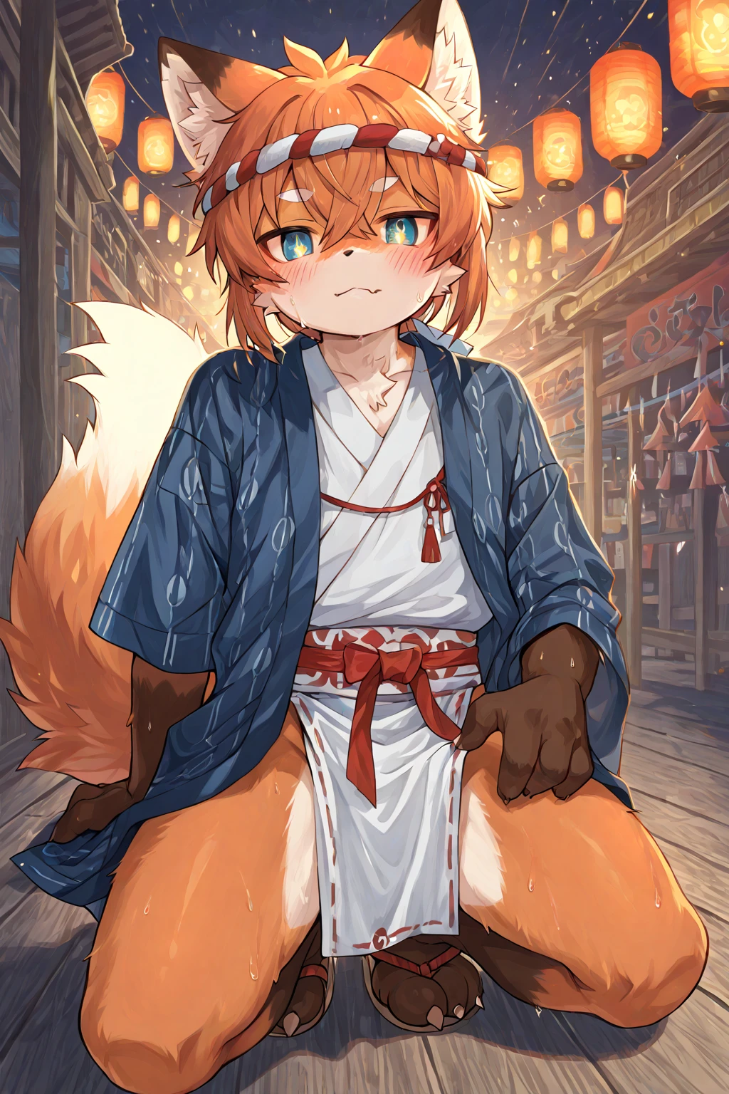 shota, orange fox, Boy, fox boy, shrine, ahegao, kimono,open penis, nsfw, Expose, shadow, cum on face, standing, skinny, Sweat, sex toy, dildo,