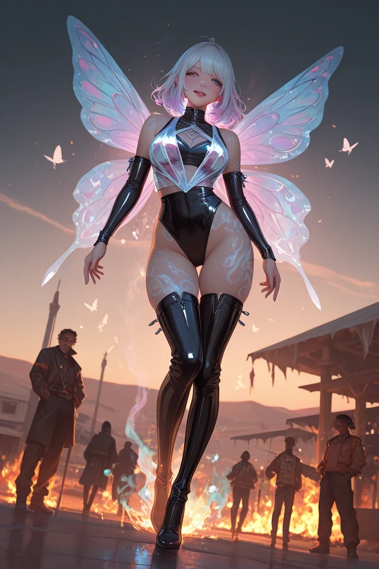 (Obra maestra:1.2), (La mejor calidad:1.2), perfect lighting, Chica Maga Oscura lanzando un hechizo, flotando en el aire, tetas grandes, escote, fondo de magia. Corazones transparente en el hambiente, bata azul, sombrero grande, desde arriba, Destellos, Yugioh Card en el fondo. En tacones y en bikini