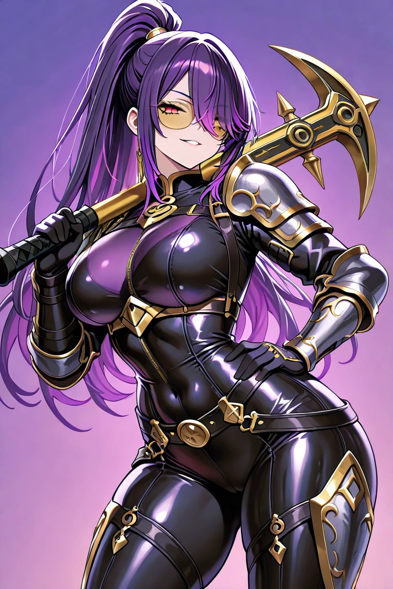 masterpiece, best quality, defCamilla, tiara, armor, gloves, gauntlets, black panties, thigh boots, looking at viewer, holding axe,
holding grip of axe, holding weapon, battle axe, holding long grip of axe, fighting stance