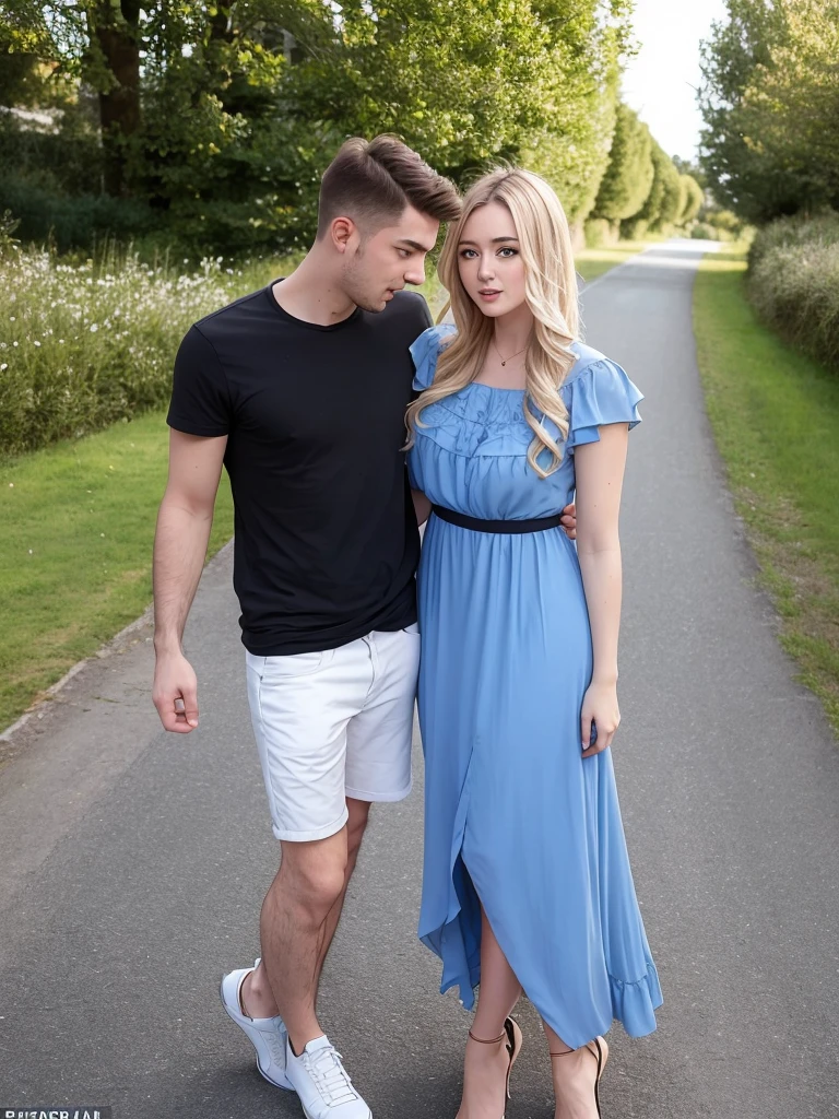 Hay un hombre y una mujer parados uno al lado del otro, Alexa Gracia, perfectamente sombreado, next to a tree, accompany cory chase, Tyler Oeste, en el parque, help me, photo session, en la ladera, iluminado desde un lado, Vista de cuerpo completo entrelazada, por John Luke, Disparo en la cabeza, against the backdrop of trees, beautiful angle, hermosa novia