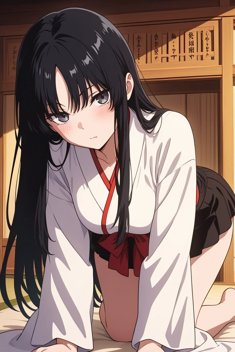 Highest quality, Soft Light, Ultra-high resolution,People Girls, alone, sexy, (Ecstatic face), (Black eyes), Beautiful face in every detail,(High resolution detail of human skin texture), (Black straight long hair), break,Pink Japanese Kimono,Long skirt,Loincloth,(Fellatio gestures:1.1), (Open your mouth:1.2),tongue,(Sweat:1.5),Sigh,Crossing your legs,Saliva dripping from the mouth,Spread your legs,My leg is being grabbed,（After Sex:1.7）