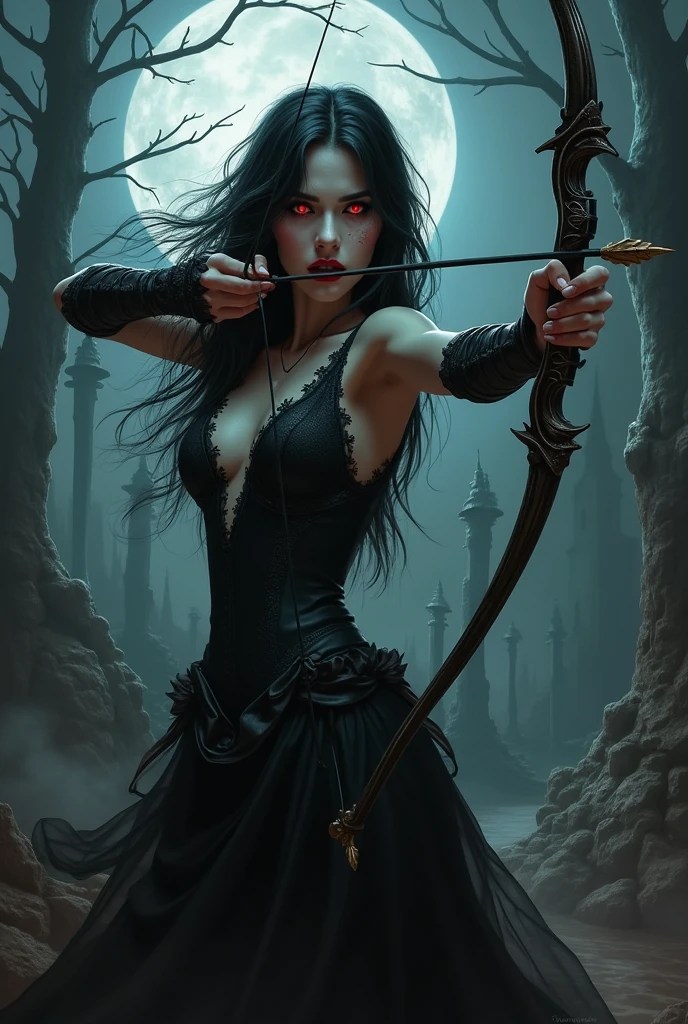 ((best quality)), ((masterpiece)), (detailed), ((1girl, beautiful, white woman, green eyes, black hair full body, extremely high quality face)), ((1werewolf beast holding the woman, dark forest full moon amazing quality dark atmosphere magical aura paranormal, werewolf arm around womans torso clawing at womans bodice, drama, action pose, woman struggling against werewolf