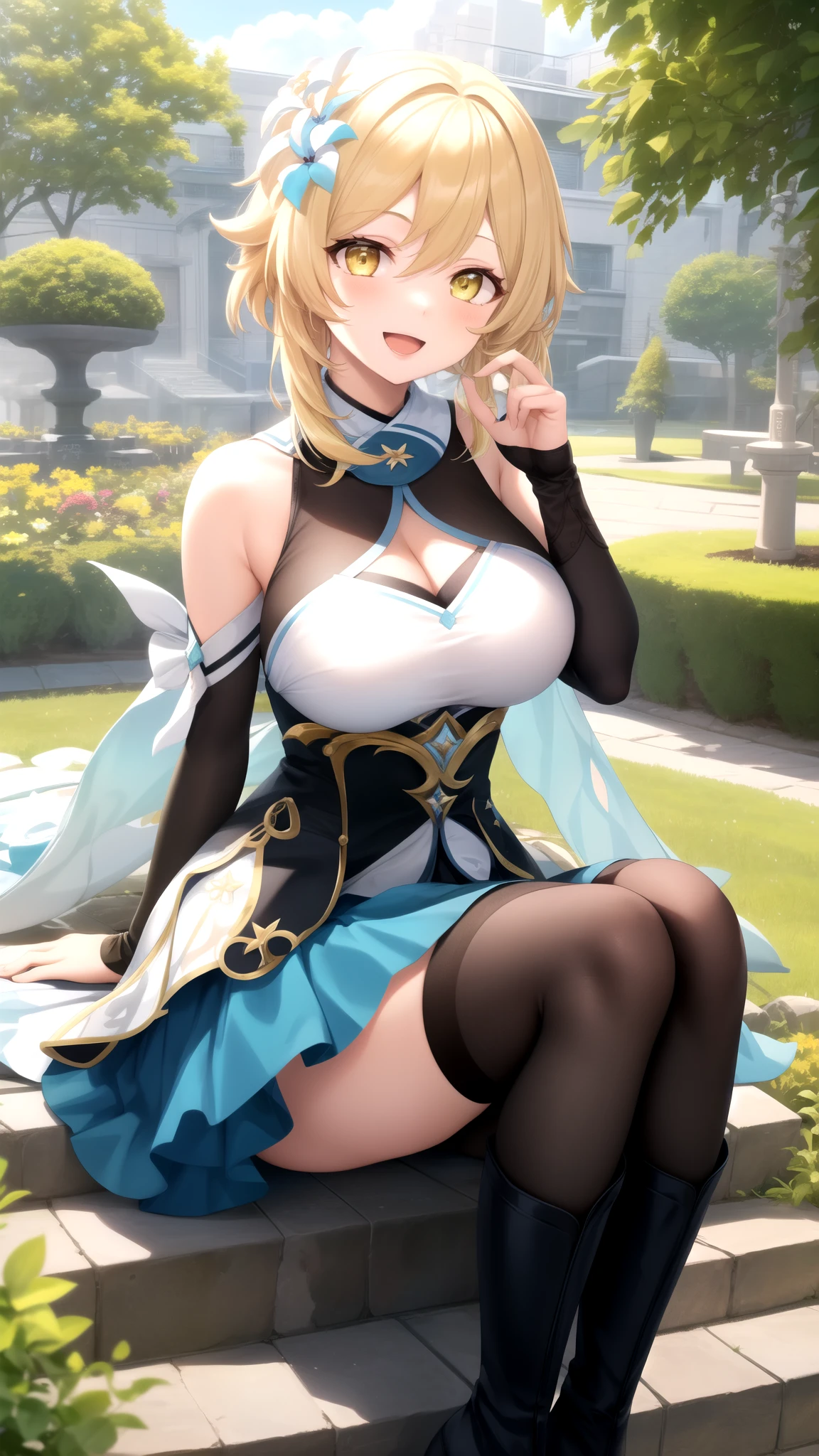 masterpiece, high resolution, best quality, rendered art, beautiful art, well formed fingers and hands, 1 woman, solo, Jean Gunnhildr, blonde, adult, grown up, 31 years old, large and round breasted, cleavage, full body, wearing a Iroha Samurai Spirits cosplay, Iroha_Samurai_Spirits_cosplay, maid hat, choker, fingerless gloves, black tights, sexy and skimpy kimono, pelvic curtain, white maid uniform, fighting in a combat match, showing her fighting skills, making her guard, about to hit the viewer, looking at the viewer, sweating, bouncing breasts, smiling joyfully and brightly, being confident and proud, action and fighting scene, fighting cage on beach environment.
