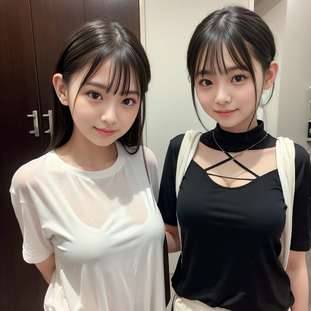 uniform. See-through. top-quality、超A high resolution、(Photorealsitic:1.4)、8K resolution、1 girl、(Random hair:1.3)、(Realistic hair:1.2)、(japanesgirl:1)、(realisticeyes:1.2)、(Beautiful face: 1.3)、Slim body、White glowing skin、large full breasts、cleavage of the breast、(duck face:1.2)、(Middle corner:1.3)、(White T-shirt and short jeans)、(selfee:1.3)