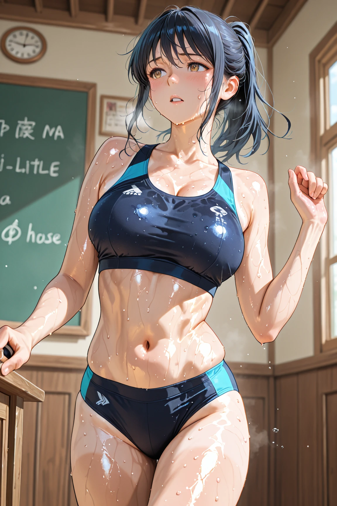 (nadiaがCowgirlで性交する:1.9), ((realistic, highest quality, High resolution, real women pictures:1.2)), (((A 16-year-old high school girl wearing a navy blue school swimsuit:1.7)), (navy high neck school swimsuit:1.4), (slender body shape:1.9), Cowgirlで性交する, ((anatomically correct:1.2)), (She is wearing a navy blue school swimsuit whose fabric is too thin..), (膣に陰茎を挿入してCowgirlポーズ:1.6), curved body, 大きく股を開いてCowgirl, (A high neck swimsuit that gets too wet and sticks to your skin:1.2), one piece swimsuit, Detailed depiction of the vagina, beautiful thighs, penis thrusts up vagina, nose too small, thin waist, 16 year old beautiful girl has sex with her clothes on, saddle, Cowgirl, tears, Girl Straddling Man, (normal limb:1.3), Too cute small face, sensitive nipples, The whole body is wet with sweat, (put your hands behind your head:1.5), Nostrils are not visible, realistic, lips slightly open, (anatomically correct:1.2), A man inserts his penis into a girl and shakes his hips, nadia, (On campus:1.4), short-haired with bangs, 女が男とCowgirl性交する, small nipples