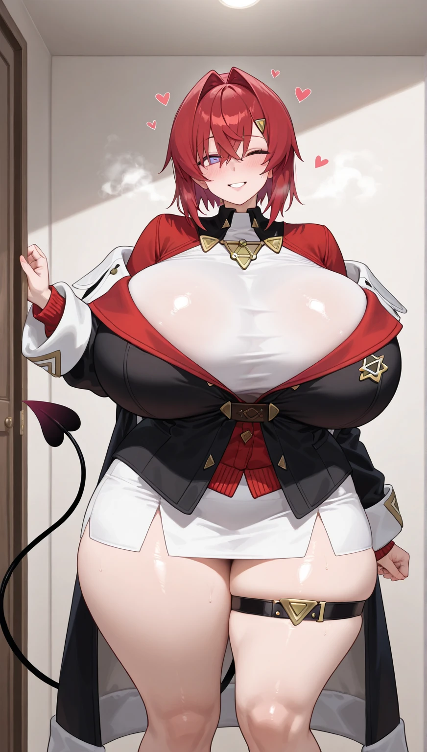 red fox,hairy,Big breasts,Princess,Dark red hair,,Slim,Little red vest,Royal Costumes,crown,Medieval architectural background,_On the belly,Gold case black leather pants,红色Princess裙,black royal jacket,Pregnant