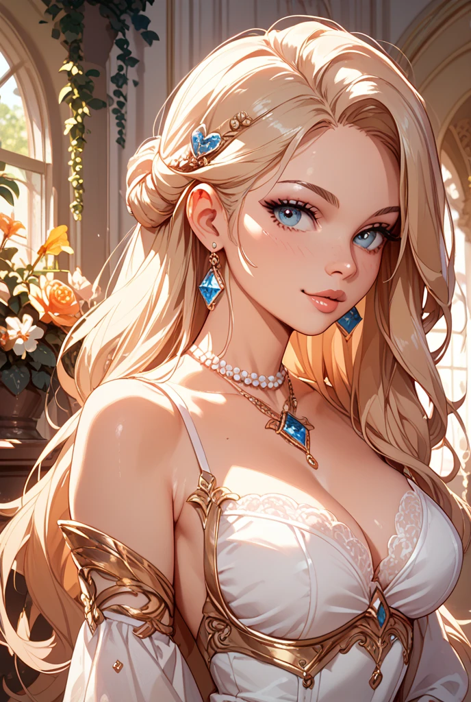 (Best quality,ultra detailed,Photorealistic:1.37),bright and rich colors,studio lighting,playful facial expression,stylish makeup,Long blonde hair fluttering in the wind,inviting eyes,glossy lips,sexy pose, Amazons, Themyscira, I smile confidently and seductively,posing for a professional photo shoot,shallow depth of field,highlighting the main subject,soft natural light,Creating a dreamy and magical atmosphere.