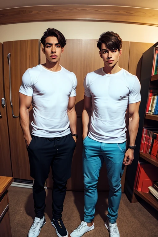 (best quality), realistic, (supermodel:1.2) nerdy male ~(arab_ethnicity)~ [(arab:1.2) ethnicity], (reading_glasses) reading a book in a cafe. Double cleft chin, shirtless