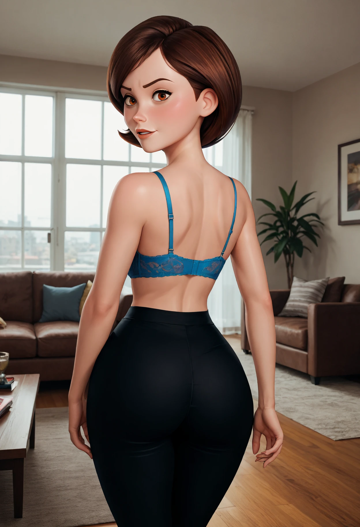 20 years old woman, Short brown hair, Méditerranéenne aux blue eye, Generous and heavy breasts, slender waist, estomac defini, fesses rebondies et pulpeuses, naturally curved, muscular thighs, aguicheuse, dans un studio photo, blue eye, lace lingerie, faite par un professionnel