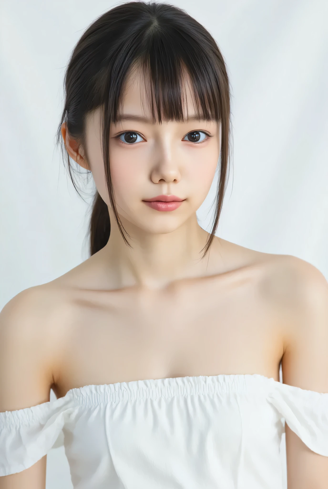 chest to top composition、(nsfw, hyperrealism, biologically accurate images:9, innocence:9, neat and pretty:9, highest resolution, masterpiece, pay attention from the chest), twin tails、shiny hair、see-through bang、White Studio Background, soft natural light, background is soft focus,
(two super delicate super thin pretty petite very cute スーパースキニーキュートスモールベイビーフェイス eleven yo naked girls:26, super delicate, super thin, cute, looks like a petite 11-year-old girl:24, very thin and cute、super small baby face:24,