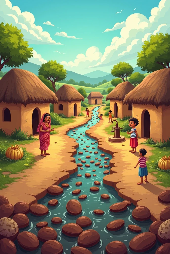 need a cartoon step by step part of picture... 1st need a indian village moring.