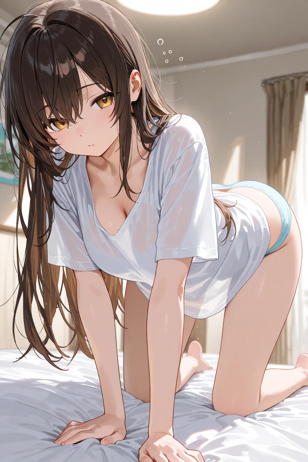 (nsfw:1.5),(((masterpiece))), (((best quality))),((masterpiece:1.5)), (best high quality), (ultra high res), (ultra highly detailed), (8k:1.3),(anime colored),perfect hands, perfect fingers, perfect legs,(cowboy shot,from front),1woman,idolmaster, (Kotoha Tanaka) ,(18years old, beautiful girl), (beautiful eyes),(((beautiful brown hair))), (((midium straight hair))), (wet hair), (wet skin), ((Sweat)),(vapor), (flat chest,midium breast), (slip,no makeup, sweaty body),(no bra),(no panty),((white nurse uniform)),(white nurse cap),((open clothes)),(wet clothes),((steam)),(scatter sweat),((open mouths)),((one eye closed)),(tongue out),deep breathing, feel good,((happy)),(hospital room),BREAK,(1boy,faceless male,vaginal sex,hetero,cleavage,sex from behind,standing),(standing sex:1.4),(grab your hips,arm grab),(cum on pussy),(night:1.2),(focus Face),