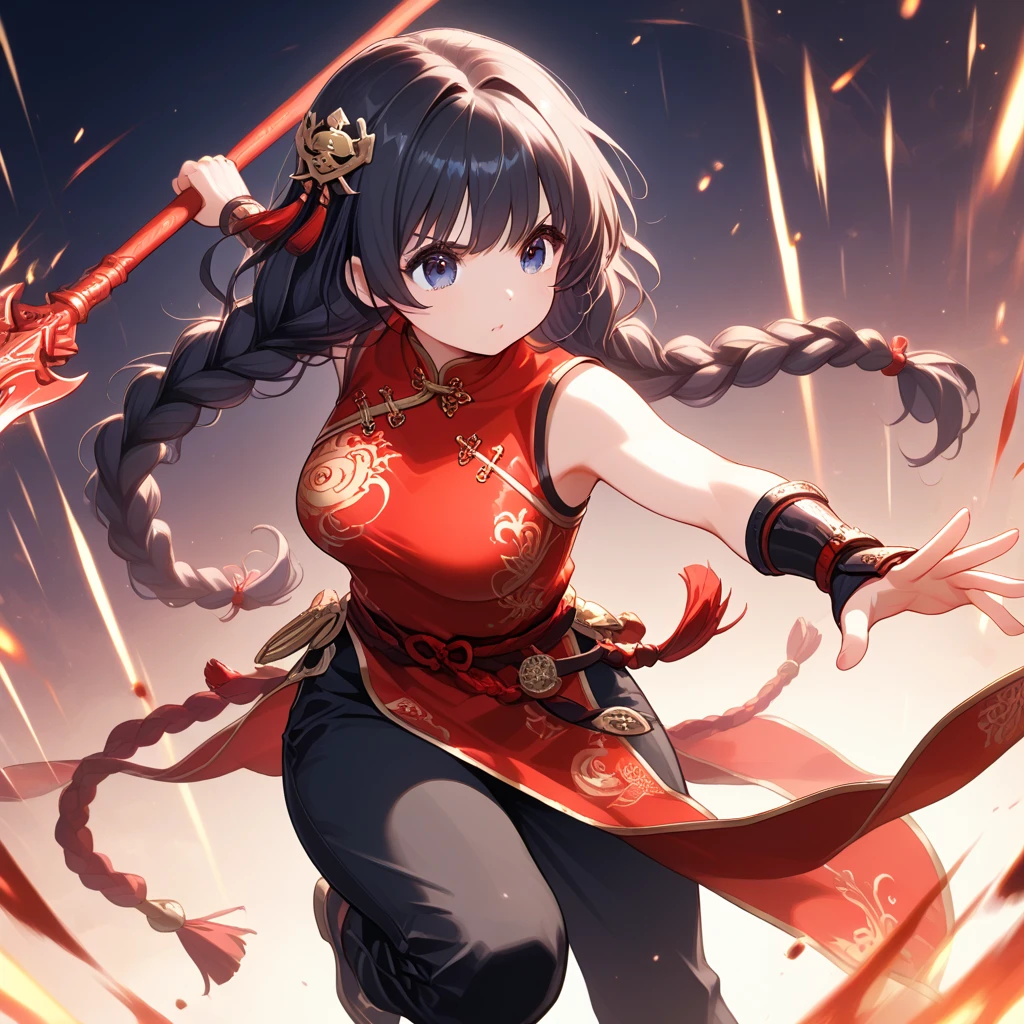 Ajof, side locks, golden hairband, hair adornments, ((Red eyes:1.5)), gold earring, Large ,((black hair:1.5)), lightning eye, holding katana, lightning, lighting striking ocean in background, glowing, purple lighting, wallpaper, surrounded by lightning, (perfect hands, perfect ),