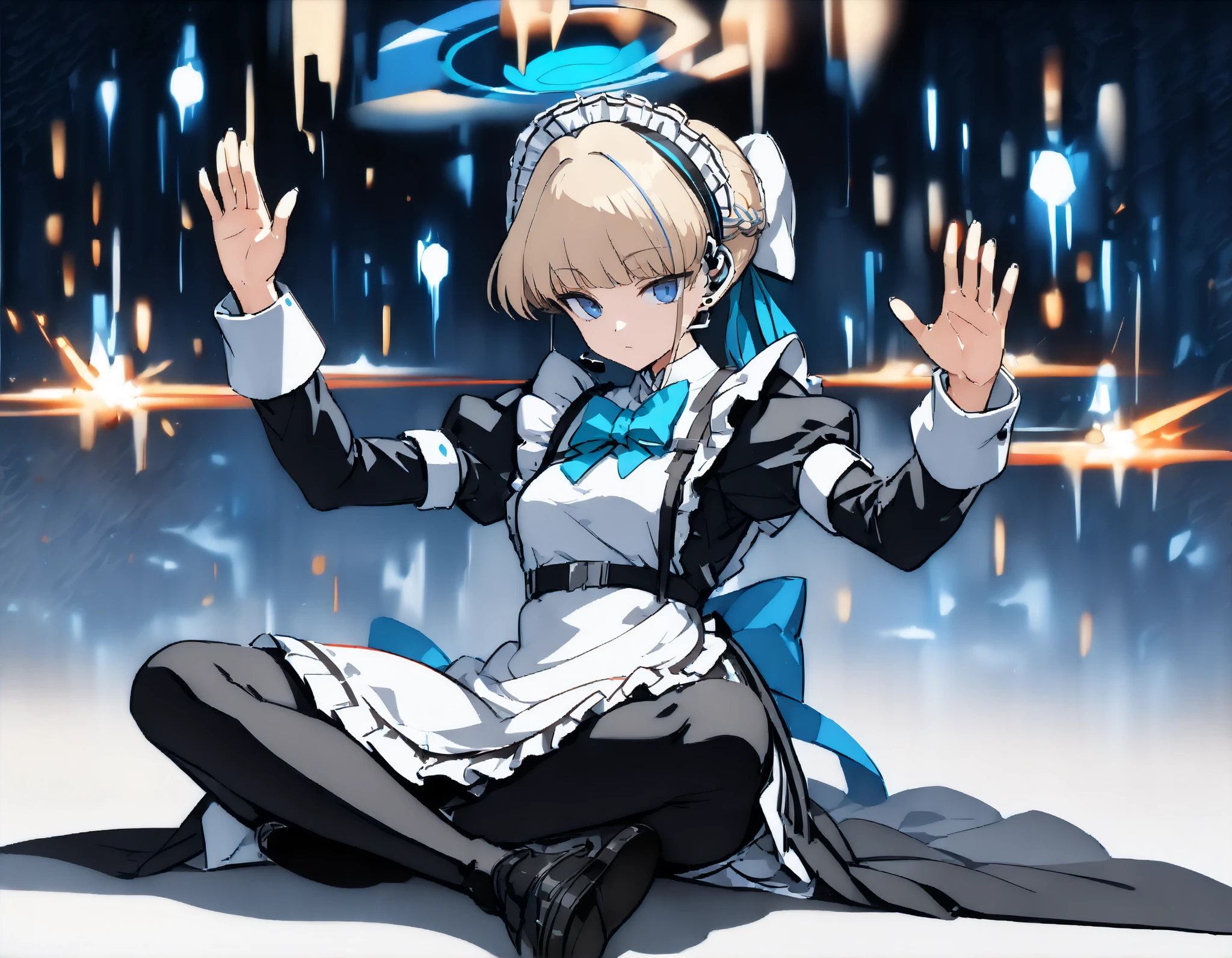 1girl,
toki, blond hair, blue eyes,blue archive,
maid clothes,
Serious Face,,
hokutoujouhaganken,Sitting,gameplay mechanics, fighting game,Indian Style,Character name,(Arm Up:0.5), (logo:1.4),
simple background,full body,
masterpiece, Highest Quality, Super Detailed, high resolution,4K,(ultra detail:1.4) (Illustration:0.5), (ray tracing,:0.8),(anime coloring:0.7),(AI-generated:0.5),A beam is fired sideways from the hand,Special Moves , masterpiece, Highest Quality, amazing quality, Newest, very detailed, high resolution, clean lines, smooth lines, sharp, Anime-style digital painting, Detailed drawing
, depth of field, drop shadow, watercolor, 8k, 4k ,A minimalist logo with the text "A beam is fired sideways from the hand of Youjou Tekken", clean and modern design, white background,