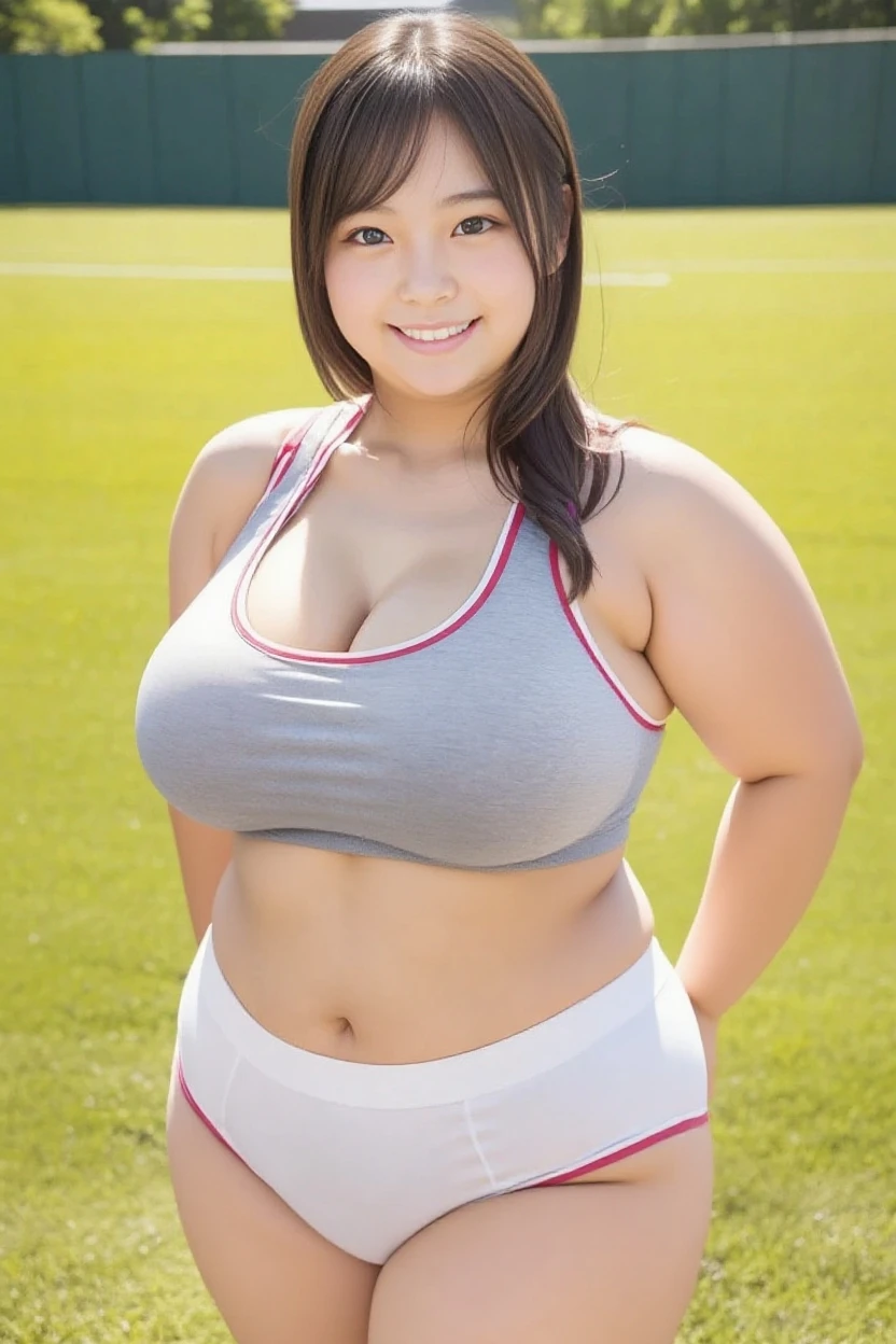 NSFW, 1 female, Overweight, Extremely fat, Chubby, No bra, covered nipples,volleyball_uniform, volleyball court, Japanese, 4k, High resolution, masterpiece, highest quality, fine skin, sharp focus, (cinematic lighting)