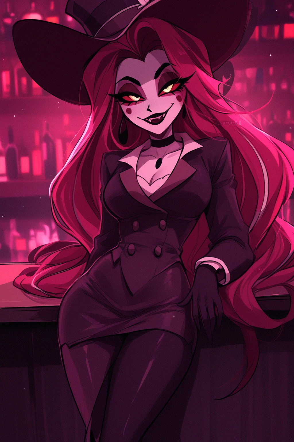 <lora:MotherMearest:0.8> Mommy mearest, brown hair, Red dress, Black overcoat, garter, thigh highs, <lora:coloredSkin-08:0.4> (Purple Skin:1.25), BREAK, Inside car, sitting, crossed legs, BREAK, <lora:GlowingRedEyeMeme:0.5> Glowing Eyes Meme, (Glowing Eyes Meme:1.25), glowing eyes, glowing, epic, black eyes, red pupils, <lora:fangs:0.5> fangs, evil grin, masterpiece, best quality, extremely detailed, highly quality, 4k, sharp focus, professional, sharp focus, award winning, cinematic lighting, octane render, unreal engine, volumetrics dtx, Wallpaper,