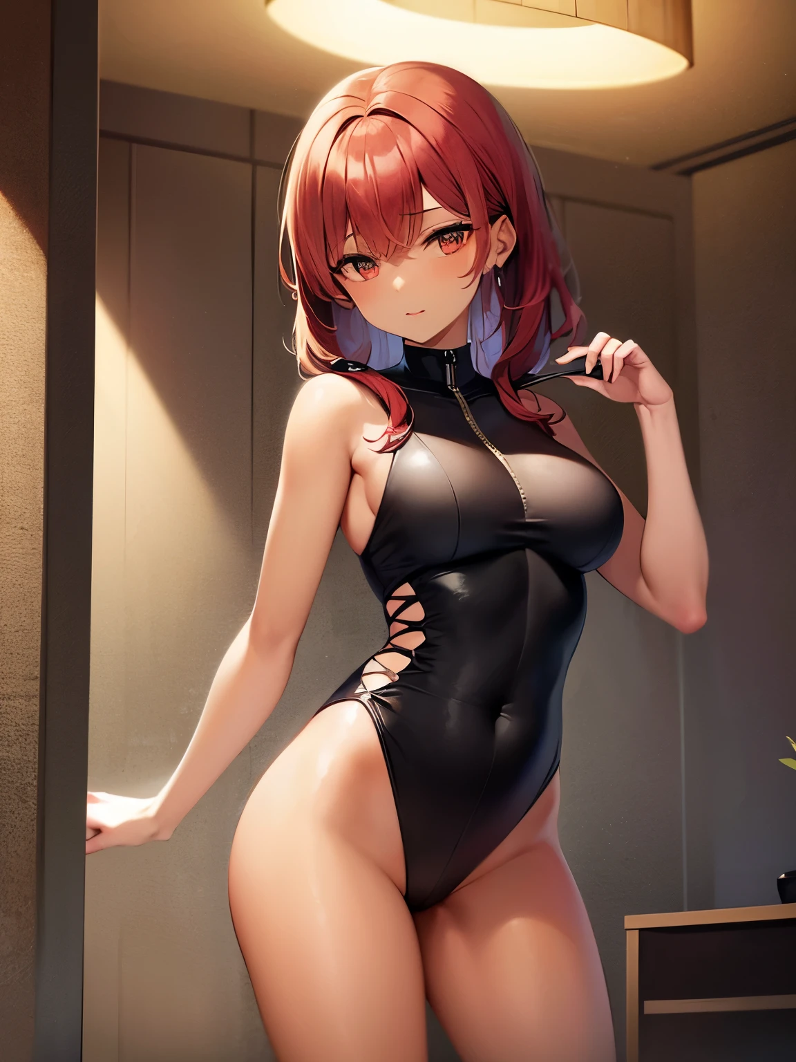 masterpiece、hightquality、1girl , 1 character only、独奏、makima , chainsaw man anime, anime style, (hair between eye)、standing straight, back view, standing very confident, slightli smiling at me , looking at me with with slight smile at me through her shoulder , no bra, no clothes, naked, camel toe, cameltoe, FULLY NAKED, VAGINA, CLITORIS BETWEEN LEGS, PUSSY