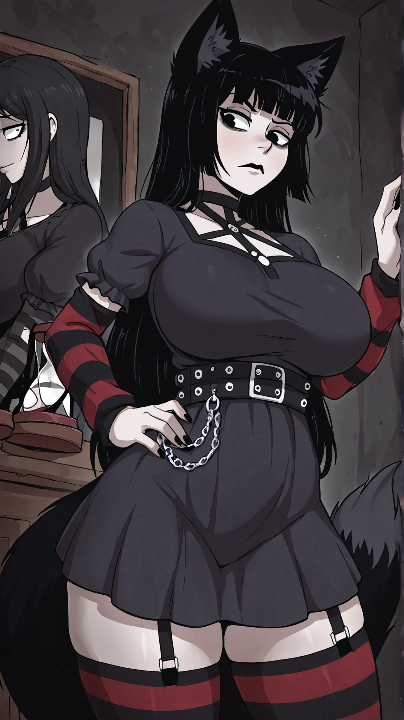 black hair,black eyesscore_9, score_8_up, score_7_up, score_6_up, score_5_up, rating_explicit, solo, sexy face, lust expression, cute, short, (shortstack:1.3), wide hips, big ass, long hair, ornate ( full body lingerie), thigh high boots, chained up, ruines make up, crying, cum on face, cum in tits, cum o hair, tongue out, cum on tongue, post bukkake, post gangbang, above view, from above, pov, (surrounded by men cumming:1.3),looking at viewer, (motion lines:1.2), Medieval pub, anime style, source_anime,
