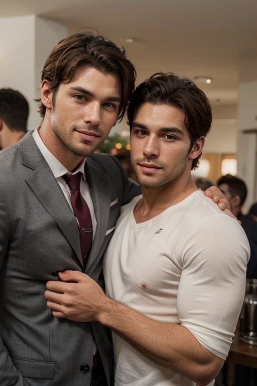 Henry Cavill, and David Gandy, shirtless, Standing in London kissing passionately.