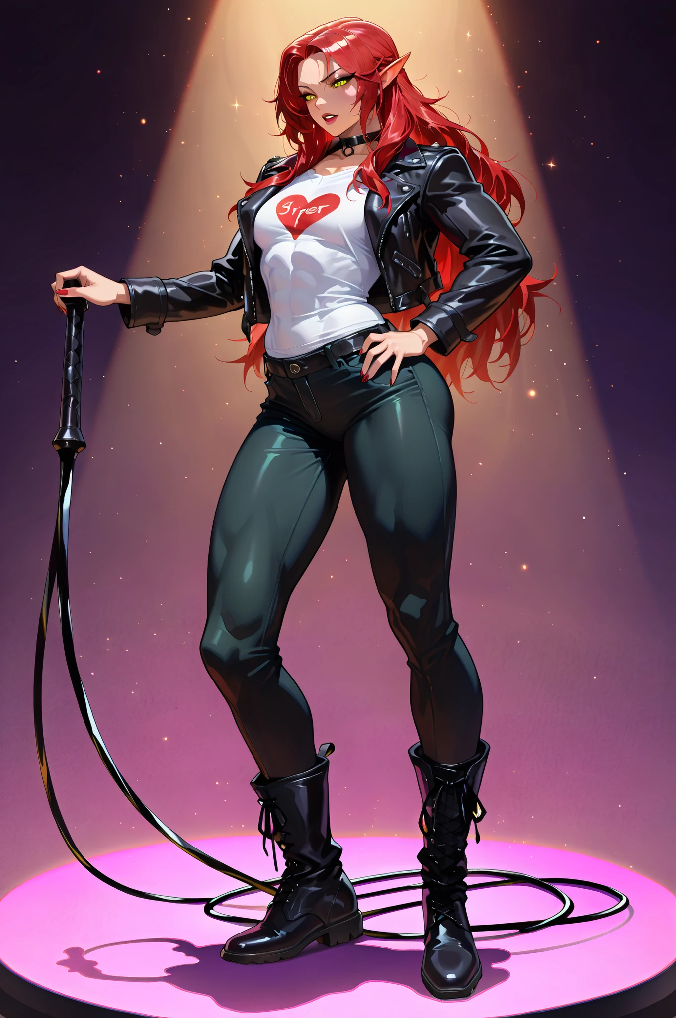 beautiful woman, skinny jeans, full body, kneeling, leather boots, red hair, disney, little mermaid, ariel, ponytail, big hair, sharp focus, 4k, white croptop hoodie, small boobs, flat chest, 1 girl in frame, geisha, joker, white face, pale, thick eyeliner, emo, goth, cartoon, anime, manga