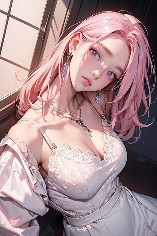 1girl, hips up, thick body,fullbody, pink hair, beautiful detailed eyes, beautiful detailed lips, extremely detailed face and eyes, long eyelashes, elegant dress, flowing hair, serene expression, detailed background, natural lighting, digital painting, highly detailed, 8k, photorealistic, masterpiece, cinematic, soft colors, warm lighting