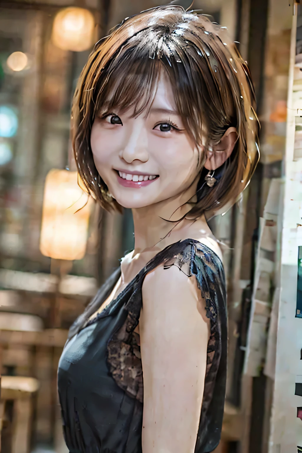 masterpiece,Highest Quality,1girl,(Japanese),(real),short cut hair,(Big Smiles),portrait,bust up,looking at the camera