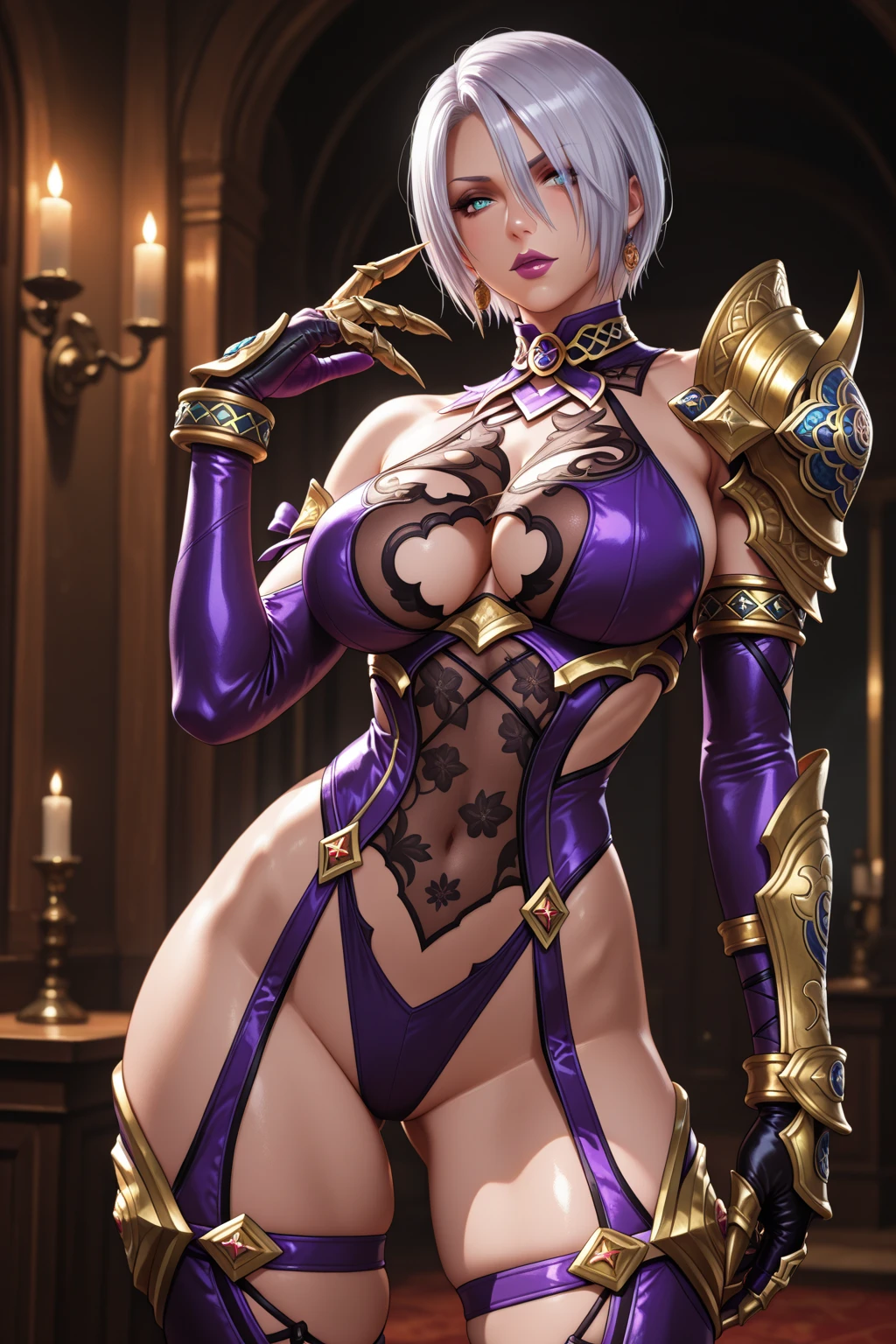 (Full Color:1.2)　Bathroom　大きく突き出たHuge breastsが露わになった　big ass　(8k, Highest quality, Tabletop:1.4), (Intricate details:1.3), (Realistic), (Very detailed), A girl exposes her breasts, alone,, Silver Hair　Purple Eyeshadow　Purple lips　Young beautiful and kind woman, Sticking her ass out to show her small asshole and hairy pussy　Erotic manga style body,Breasts exposed　Oversized nipples　特に胸のskinがよりリアル、Beautiful woman、(Huge breasts), Thick thighs, Wide Hips, Narrow waist　Realistic lighting, Natural soft light, Dynamic Lighting isabella_Valentine_Aiwaifu,white_hair,Blue_eyes,short_hair,makeup,lipstick,cleavage,gloves,large_breasts,thighhighs,jewelry,armor,hair_over_one_eye,weapon,sword,navel,revealing_clothes,earrings,gauntlets,(Full Color:1.2)　Bathroom　、Abdominal muscles　naked、Realistic、skin, Especially on the chest, よりRealisticになった..　pubic hair　Armpit hair　Nasty lips　Fishnet tights　choker　Big Pink Pussy　Full Colorの全naked　Attacked by a molester and fainted　Big nipples,　Big nipplesプレイ　isabella  kiss