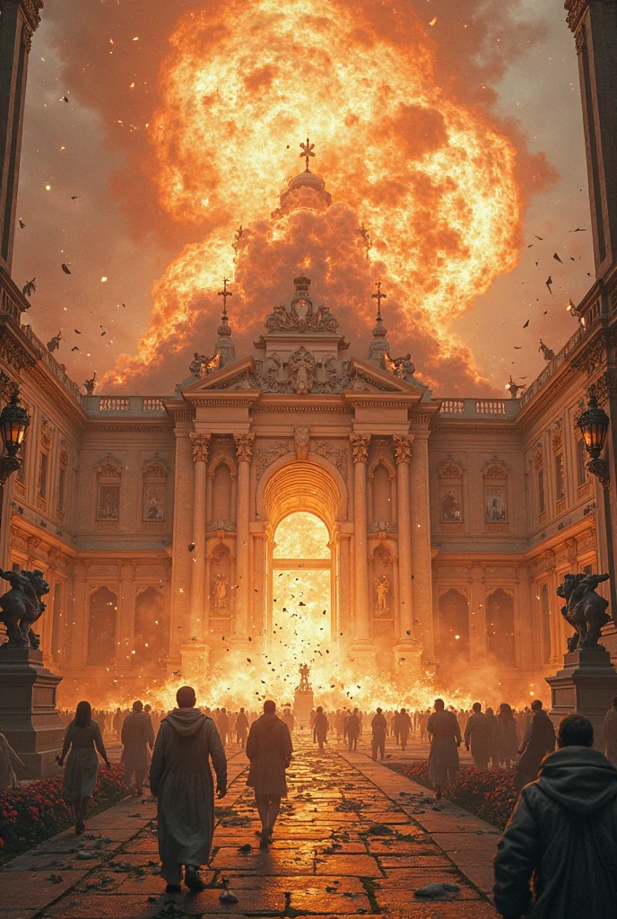 The Kremlin Palace under attack, Russian President Putin terrified, the Kremlin Palace burning, realistic, detailed, --auto --s2