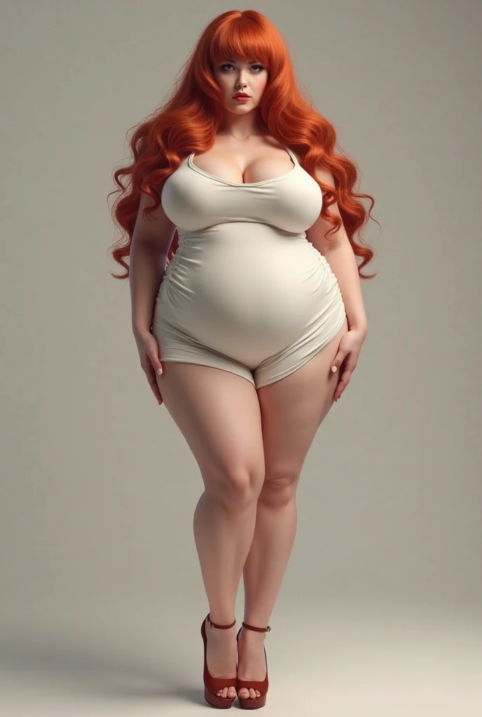 (masterpiece), (high quality), crazy details, Character Design Sheet , beautiful young chubby woman, overweight, irish redhead, long wavy ginger hair, tight dress with deep cleavage, big breast, topless, curvy body, character reference sheet, character turn around different poses and expressions