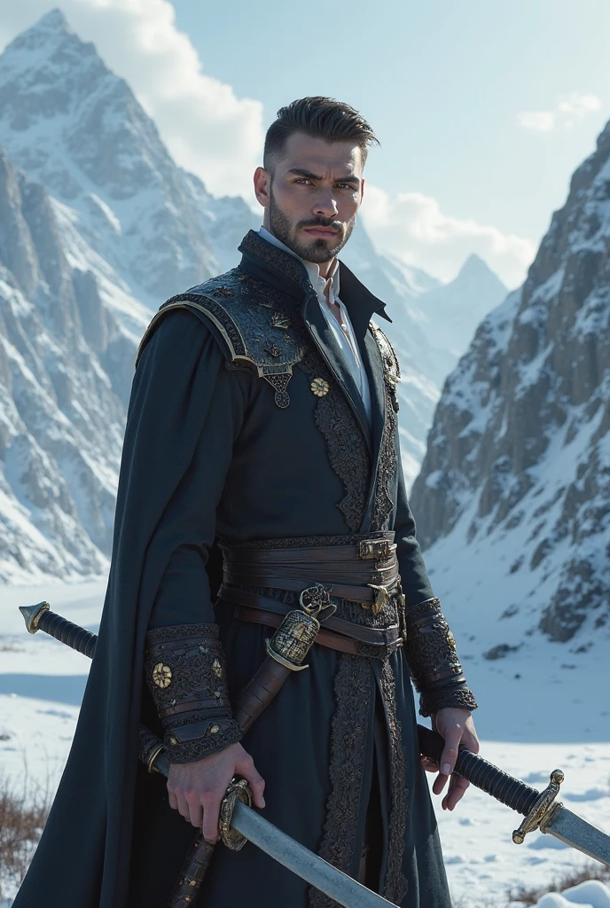 arafed male in a medieval costume standing in front of a castle, Handsome androgynous prince, castelvania, embodying the perfect fusion of Joey Lawrence and edward cullen, skinny male fantasy alchemist, tuomas korpi and wlop, taisho roman, handsome japanese demon boy, inspired by Nikolaj Abraham Abildgaard, male vampire, beautiful male vampire , castlevania, by Li Zai, delicate androgynous prince, Enhanced with HDR technology, this image depicts a true masterpiece, 4K resolution,VPL,Movie Still,Film Still,Germany Male, teenager,Detailedface,Snow,Cinematic,perfecteyes,Detailedeyes