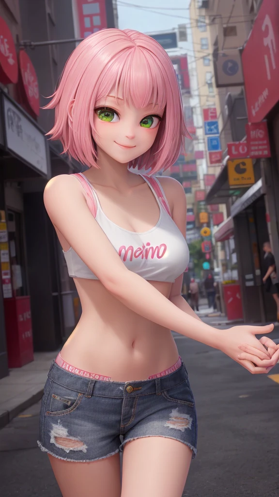 Sakura haruno, short hair, pink hair, Red shirts, armpits, shorts, nice, parks, public streets