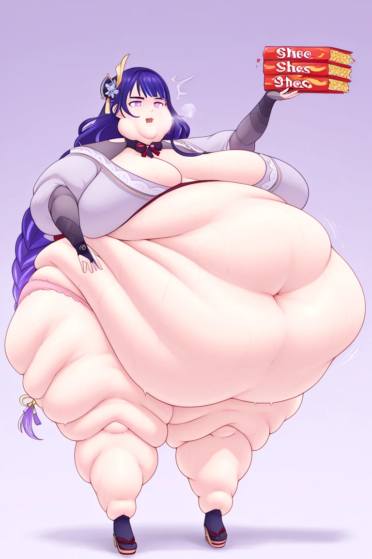 1girl, top heavy figure, (((incredibly big chest))), ((saggy chest)), plump, incredibly plump, ((big belly)), (((big tits))), pout, embarassed, wide, (((obese))), (((fat))), ((love handles)), double chin, out of shape, obese, fatty, shortstack, short woman, big bossom, ((milf)), small height, mature, standing, full body, bbw, ssbbw, Seiga Kaku, blue bikini, blue hair, pantyhose, high heel shoes
