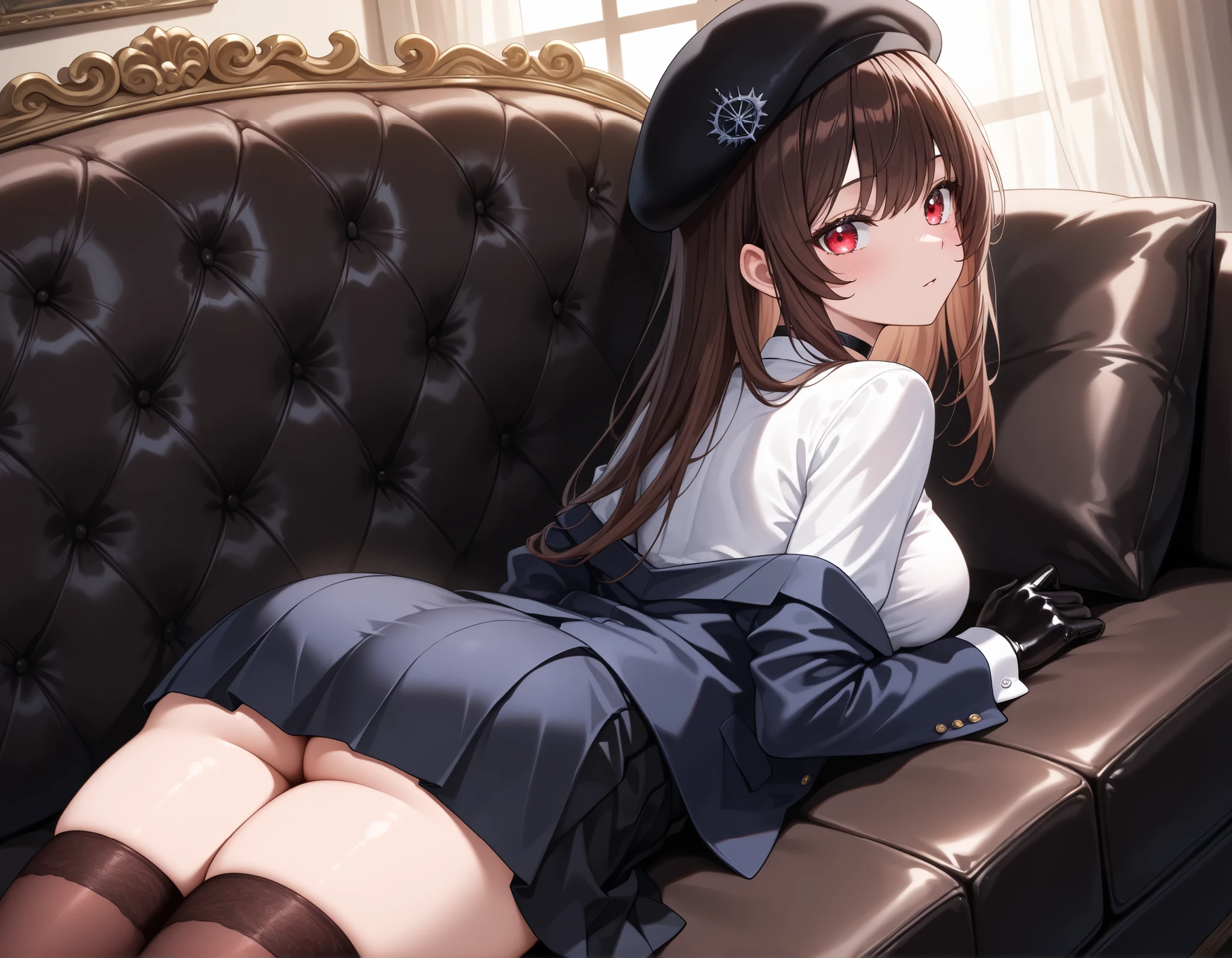 Best Quality,High resolution, Ultra-detailed,Game CG,Dutch Angle,Beautiful detailed eyes,Five Fingers,NSFW,a beauty girl,Black beret,light brown hair,Vermilion eyes,drivel, be breathless, blush, very humid, steam,on the beds,BREAK,(Double penetration;1.2), (multiple penises:1.2), from behind, ( ),(),(orgasm)