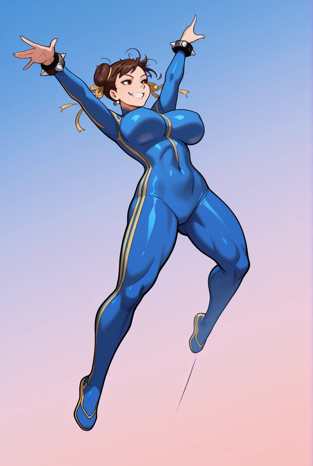 Realistic，15-year-old girl.Wearing a leotard，Gymnast，Gymnastics arena，笑face，face，Skin realism, Y-shaped balance