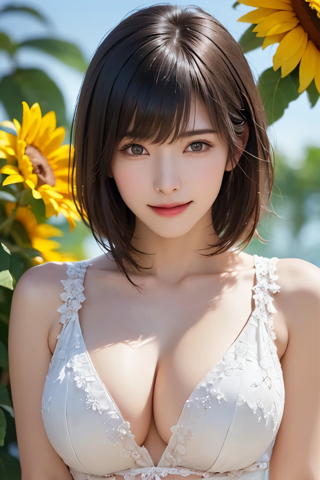 (masutepiece:1.4、top-quality:1.4、Top image quality:1.4、Beautiful adult woman full of charm with cute adult smile:1.4、Ideal ratio body proportions:1.4、Beautiful teeth:1.4、lipgloss、Add intense highlights to the eyes:1.4、short hair with shiny bangs、shiny short hair with long bangs on the left and right,、Smaller face、the neck is long:1.4、Put your ears out、tall supermodel:1.4、Supermodel with broad shoulders:1.4、{Gigantic|Big|Huge|Mega} breasts:1.4, Beautiful breasts have cleavage:1.4、Face Focus、Breast Focus、hyper realisitic:1.4、Photorealistic)、(Cute high school girl、student clothes、blazers、Off-shoulder white shirt、Short plaid pleated skirt、28 year old)、Very cute and attractive woman:1.4、(Against the backdrop of nature-rich nature with autumn leaves、Red sky at sunset)