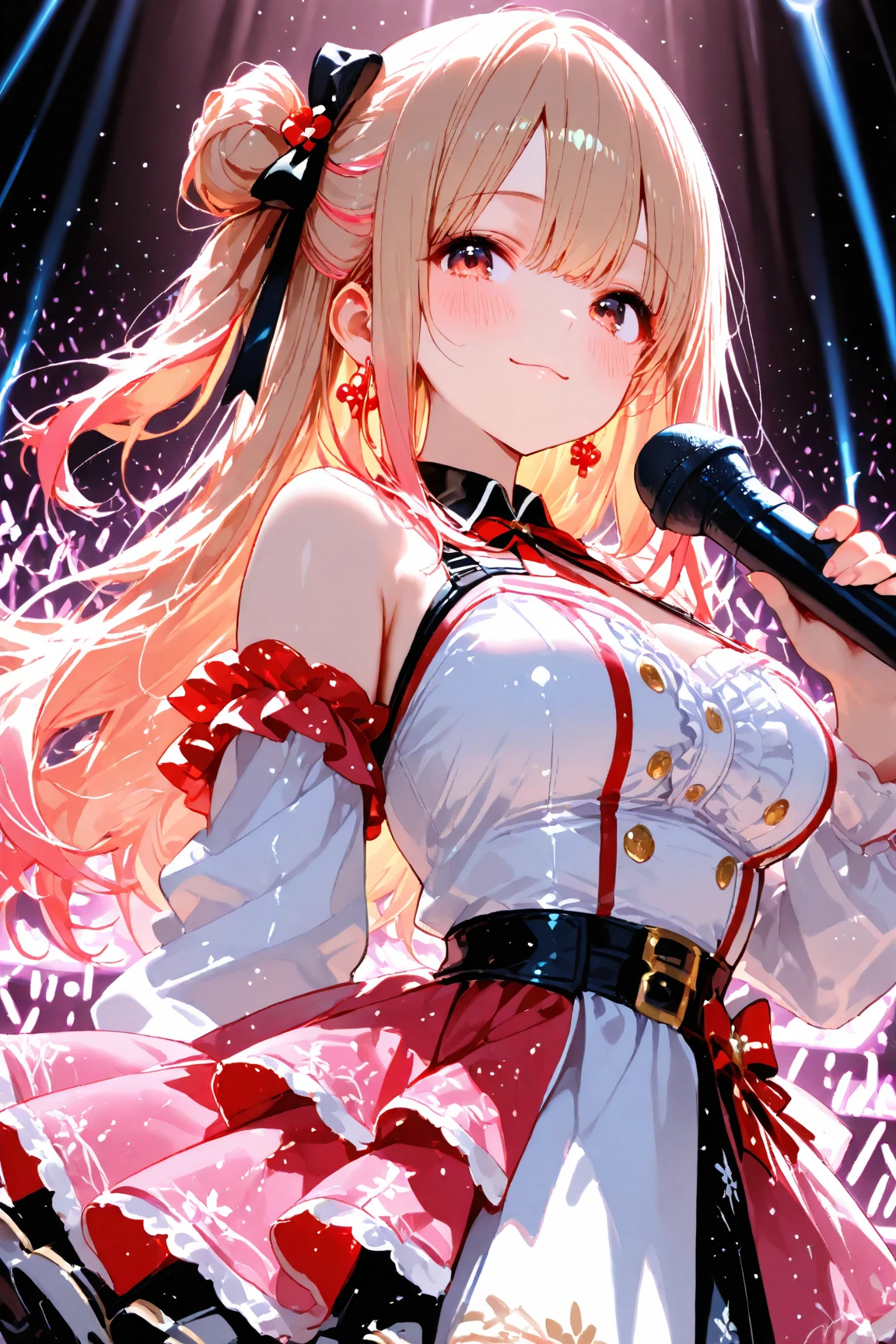masterpiece, best quality, ultra-detailed, illustration, (close-up, face focus:1.1),
1girl, large breasts, long hair, full body, blush, bangs, jacket, pleated skirt, laser gradient pleated skirt, white pantyhose, white fishnet_legwear, (pink jacket, red glowing eyes:1.3), light blonde hair, Collar,evil smile,shiny hair, shiny skin, shiny eyes,
<lora:Nikke-Viper-v2:0.8>
