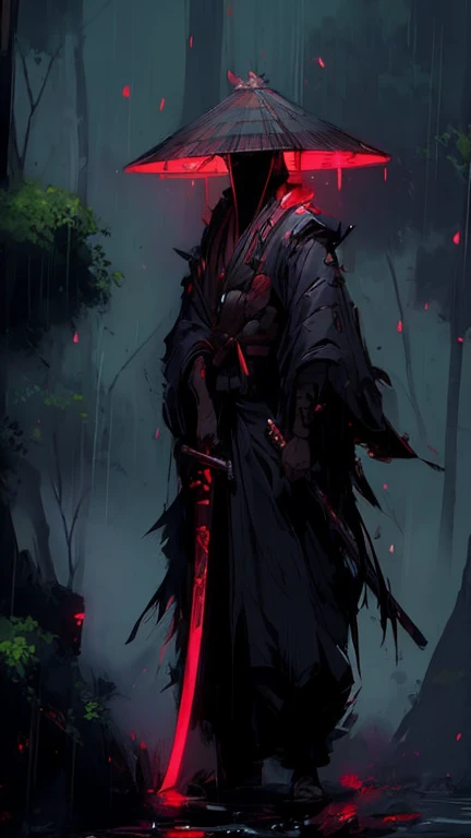 a close up of a person with a sword in a forest, cyberpunk samurai, neon samurai, very beautiful cyberpunk samurai, demon samurai, portrait of a cyberpunk samurai, benedick bana, inspired by Kanō Hōgai, inspired by Kanō Sanraku, demon samurai warrior, dark concept art, samurai jedi, badass anime 8 k, traditional japanese concept art