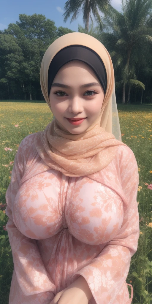 Jumbo (Sexy Lingerie Dress), adorable, 1 girl, (face to face), 10 years old, baby face, happy, half body portrait, (face details: 1), (eye details: 1), ((big breasts)). wearing transparent transparency soft long shirt, hijab .. Cute posed. proportional body. Ultra High Res. realistic: 1.4, UHD, (floral pattern), view from side seductive pose
