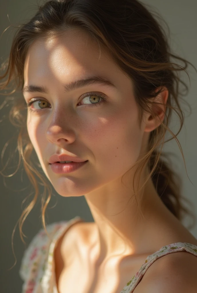 Mujer de pelo corto vestida con gabardina blanca retro, Foto estilo 80s, De pie en una calle, Estilo Bokeh, sunny day, Edificio amarillo al fondo, Estilo de detalle ultrafino, Foto de alta calidad