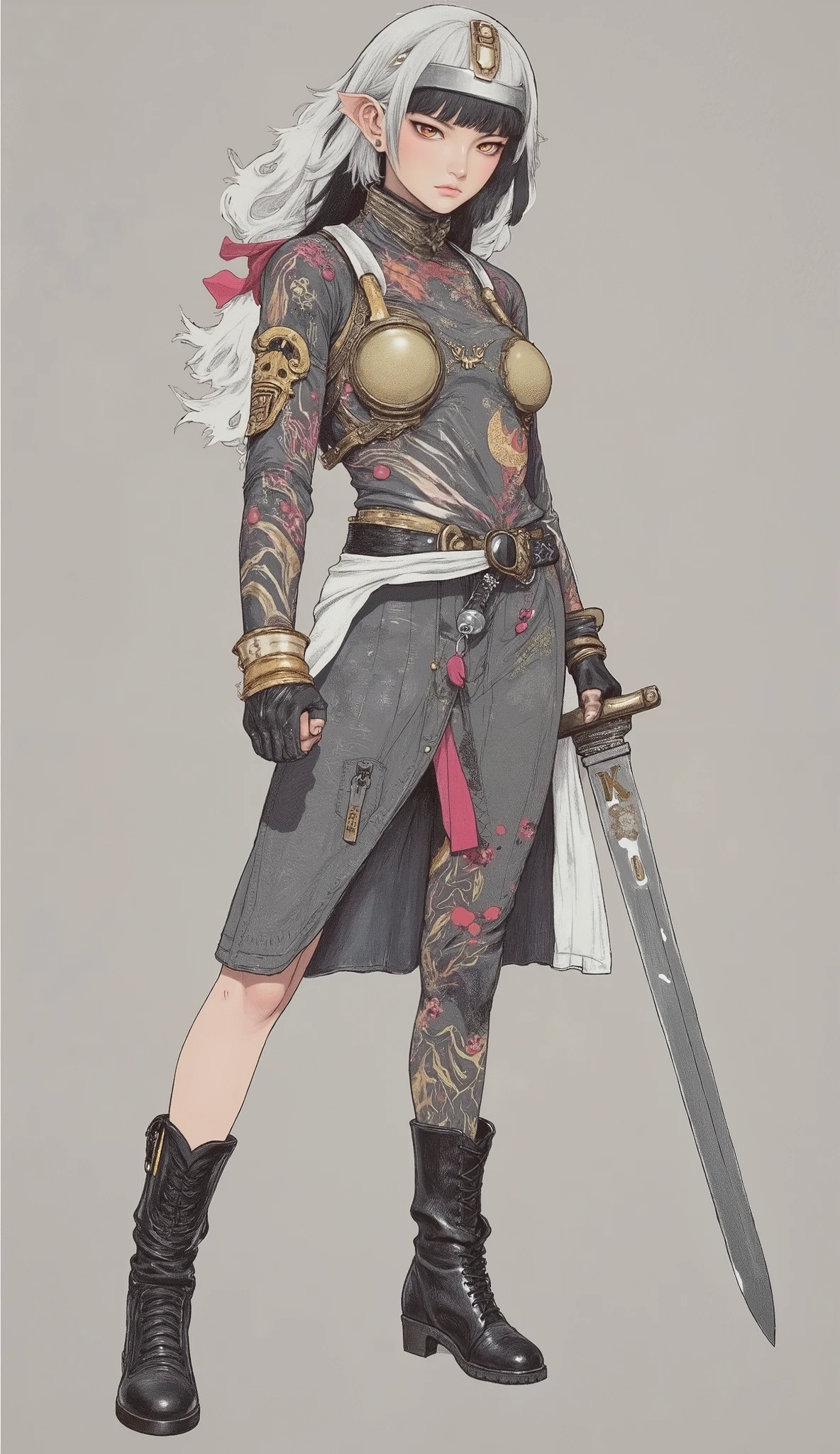 Cartoon image of costumed woman holding sword, kill la kill illustration, Ryuko, kill la kill, The charming Ryuko Matoi, Mika Kurai Demon, Gap Moe Yandere Dark Fantasy, Gurren Lagann Style (2007), mechanized Witch Girl , oriental characters , Witch Girl , madwoman of a woman bound by a wall summons her own death