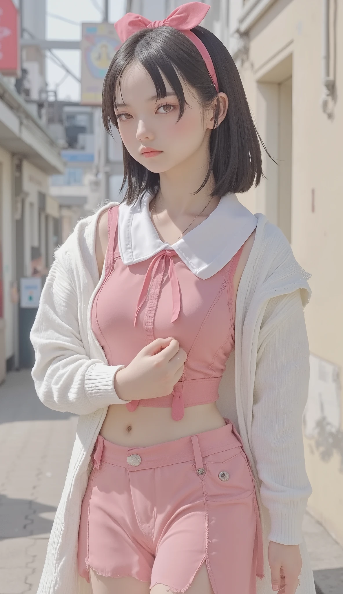 Picture of a young girl in uniform posing for a photo shoot, Japanese high school girl uniform, Japanese school uniform, Magic School Student Uniform, loose coat collar sailor suit, seifuku, JK uniform, wearing Japanese school uniform, sailor suit, Anime Girl Cosplay, anime girl in real life, Kantai Collection Style, Visible Pink Bra